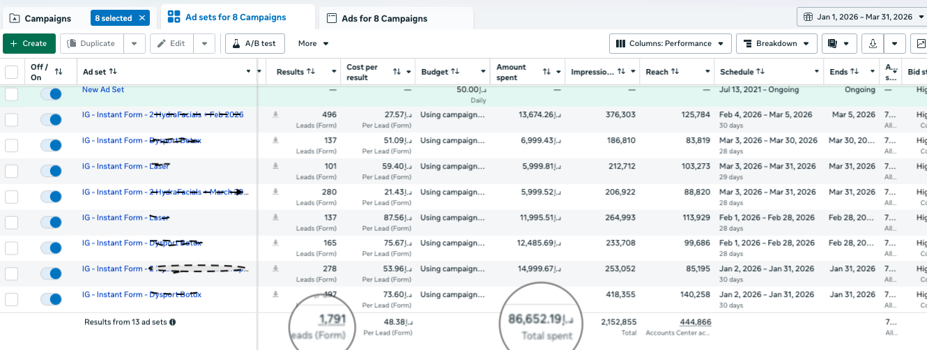 Meta Ads Manager results screenshot